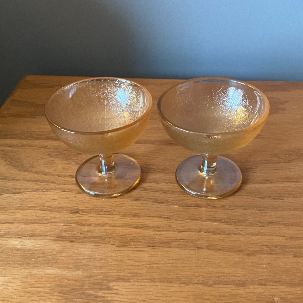 Jeanette crackle in Marigold sherbet/champagne glasses.